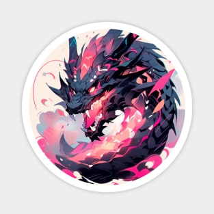 A black and pink dragon with sharp teeth Magnet